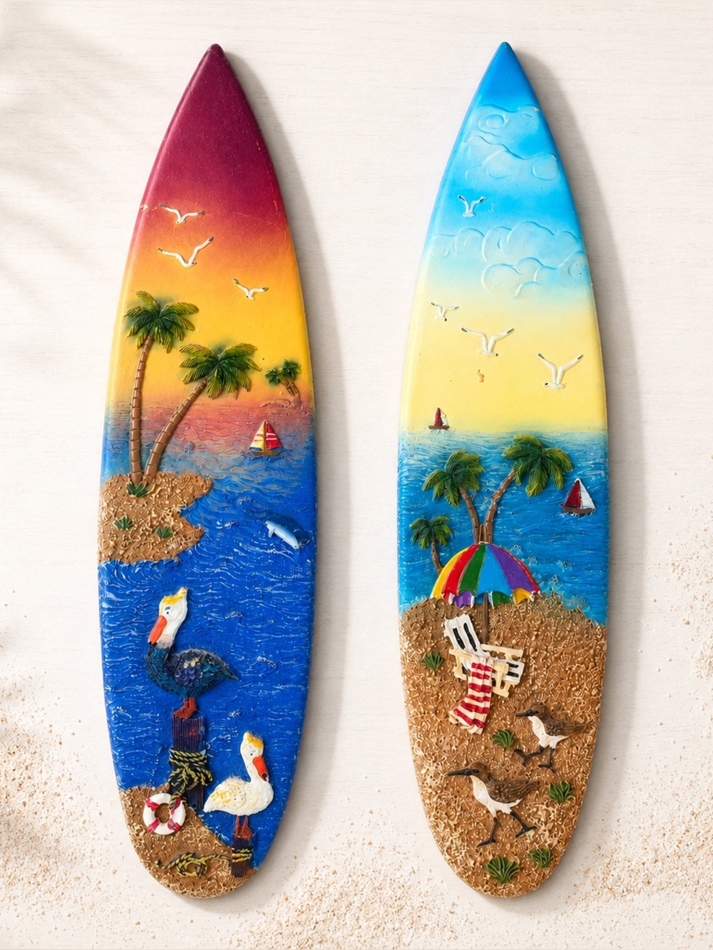 Coastal Surfboard Wall Plaques Set of 2 Beach Tropical Nautical Decor